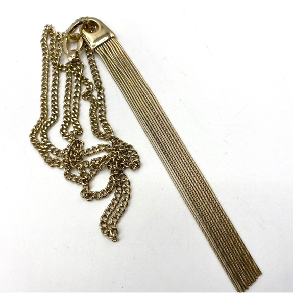 Gold Tone Dangle Chains Long Necklace - Picture 6 of 7